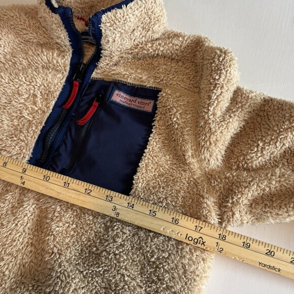 Vineyard Vines Boys Tan Sherpa Pullover Sweater Jacket Large 1/4 Zip Preppy - Picture 5 of 10
